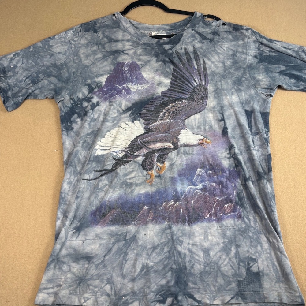 Vintage 1997 The Mountain Eagle Tie Dye T-Shirt Ted Blaylock Thrashed Blue L